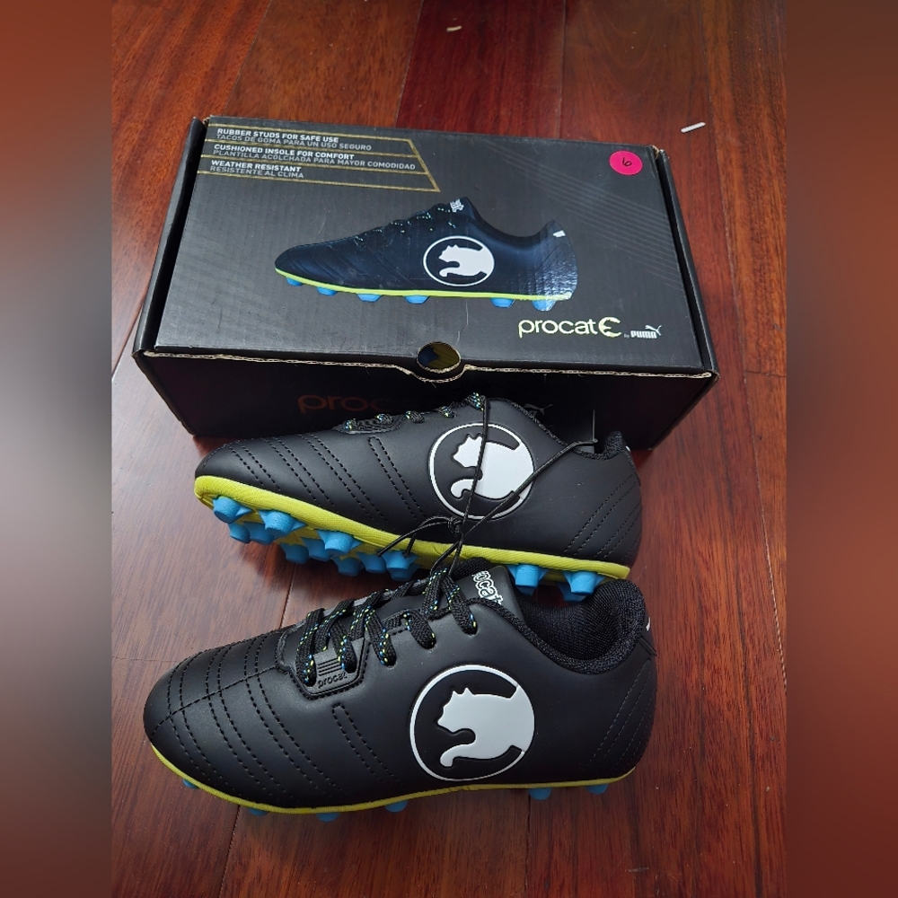 Puma Kids Cleat - Black with Blue Yellow and White